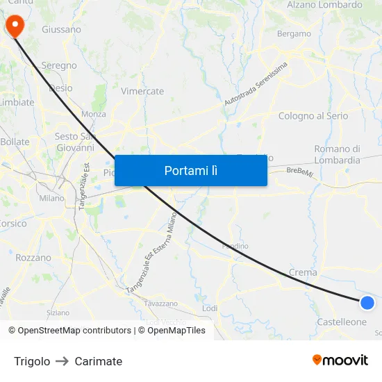 Trigolo to Carimate map