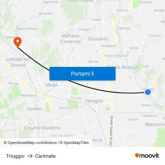 Triuggio to Carimate map
