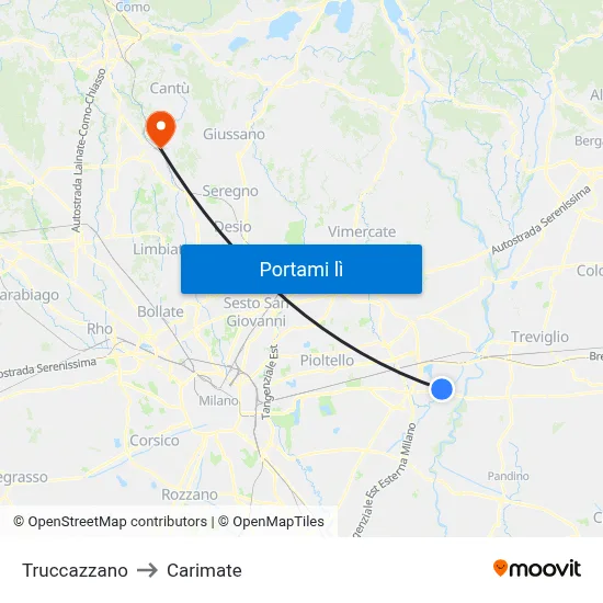 Truccazzano to Carimate map