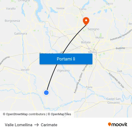 Valle Lomellina to Carimate map