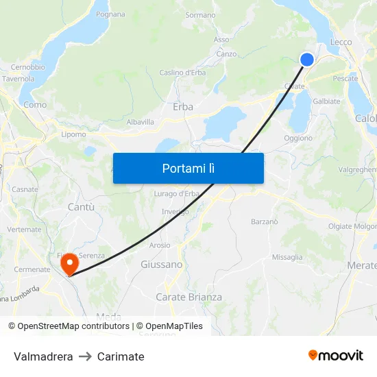 Valmadrera to Carimate map