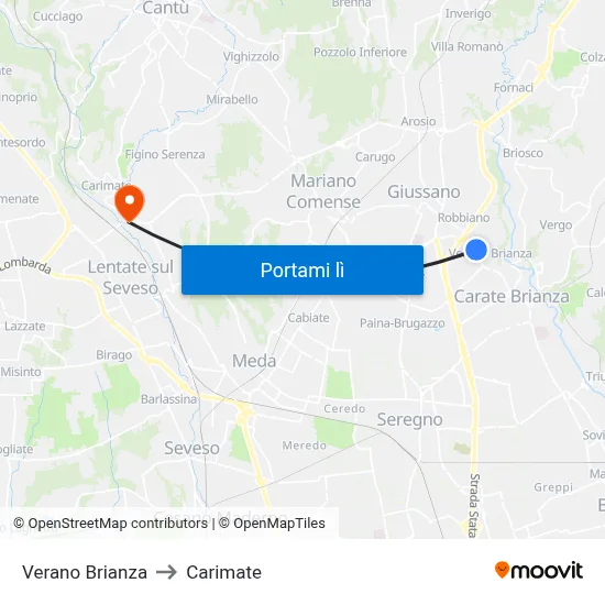 Verano Brianza to Carimate map