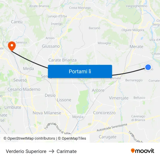 Verderio Superiore to Carimate map