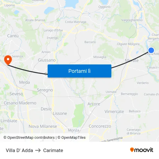Villa D' Adda to Carimate map