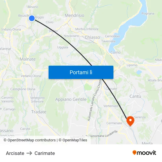 Arcisate to Carimate map