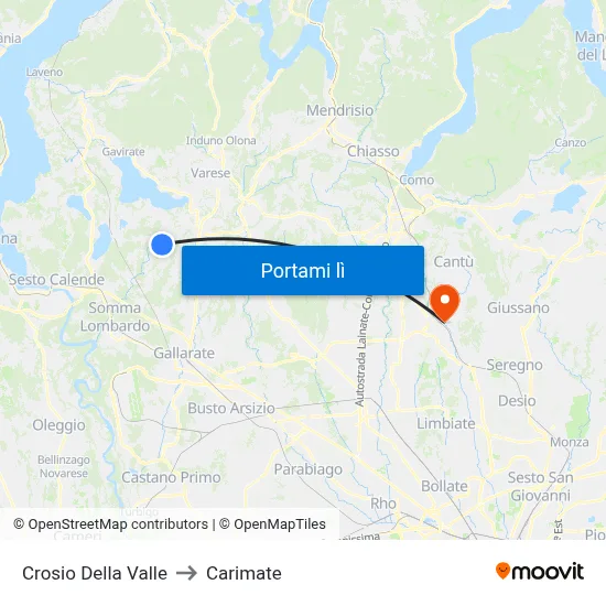 Crosio Della Valle to Carimate map