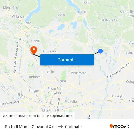Sotto Il Monte Giovanni Xxiii to Carimate map