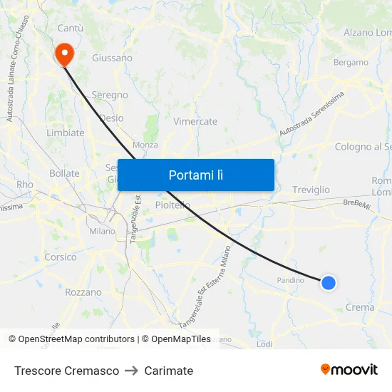 Trescore Cremasco to Carimate map