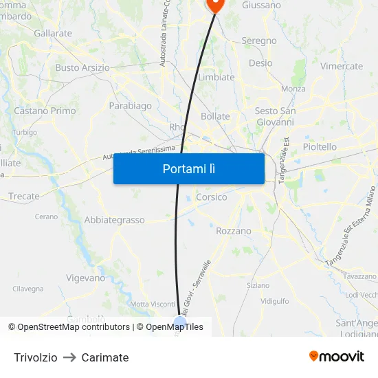 Trivolzio to Carimate map