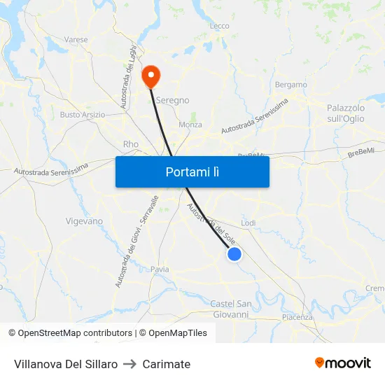 Villanova Del Sillaro to Carimate map