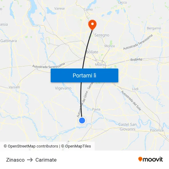 Zinasco to Carimate map