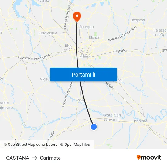 CASTANA to Carimate map