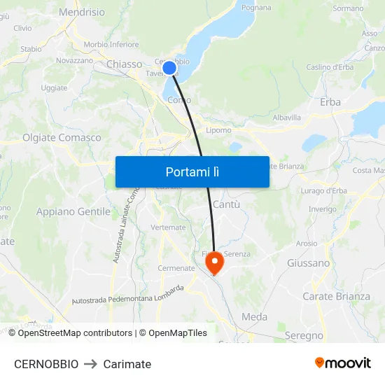 CERNOBBIO to Carimate map