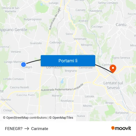 FENEGR? to Carimate map