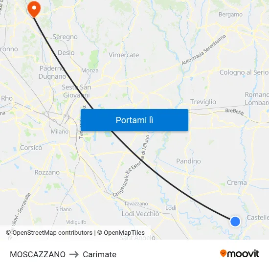 MOSCAZZANO to Carimate map