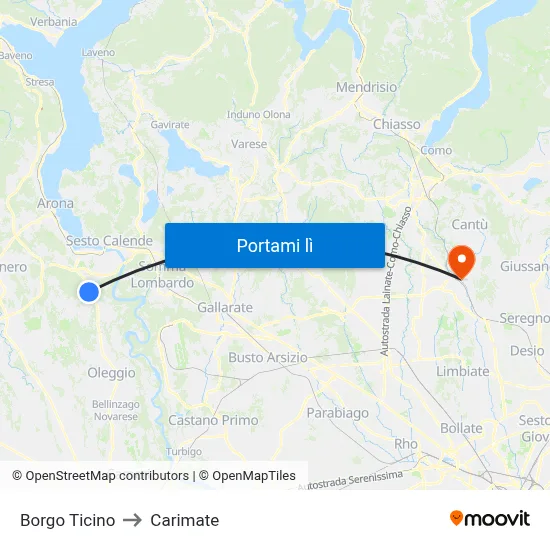 Borgo Ticino to Carimate map