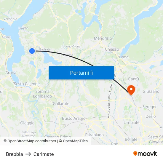 Brebbia to Carimate map
