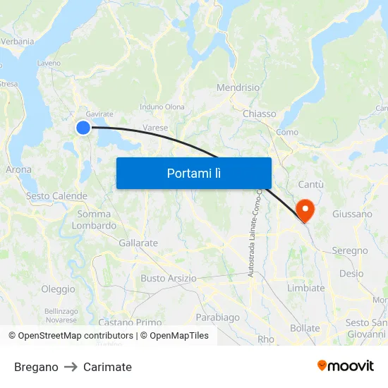 Bregano to Carimate map