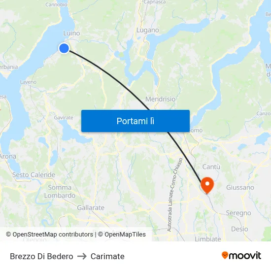 Brezzo Di Bedero to Carimate map