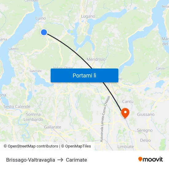 Brissago-Valtravaglia to Carimate map