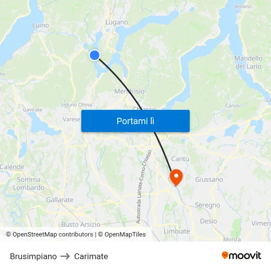 Brusimpiano to Carimate map