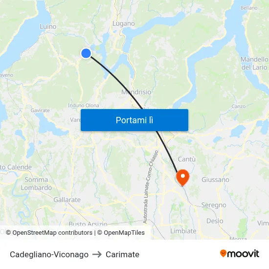 Cadegliano-Viconago to Carimate map