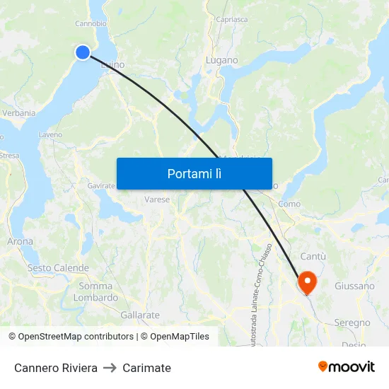 Cannero Riviera to Carimate map