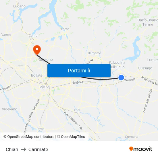 Chiari to Carimate map