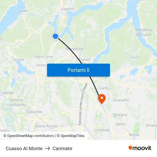 Cuasso Al Monte to Carimate map