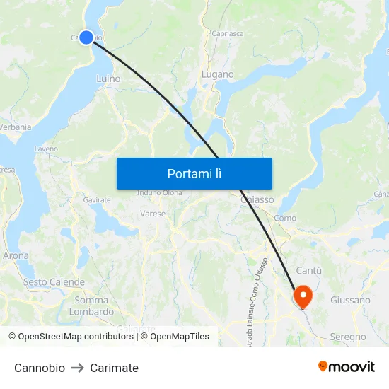 Cannobio to Carimate map