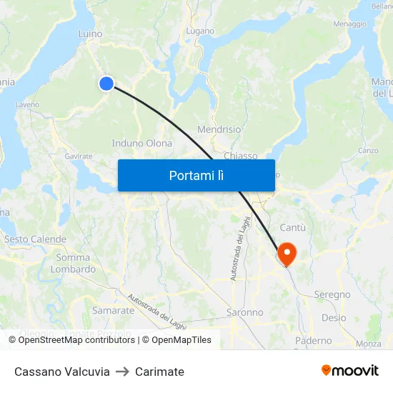Cassano Valcuvia to Carimate map