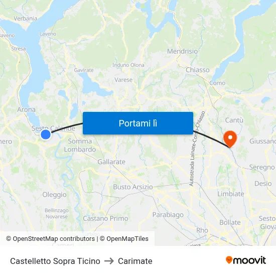 Castelletto Sopra Ticino to Carimate map