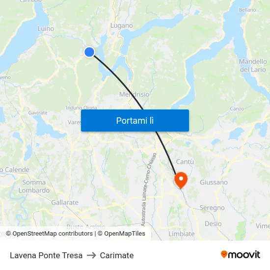 Lavena Ponte Tresa to Carimate map
