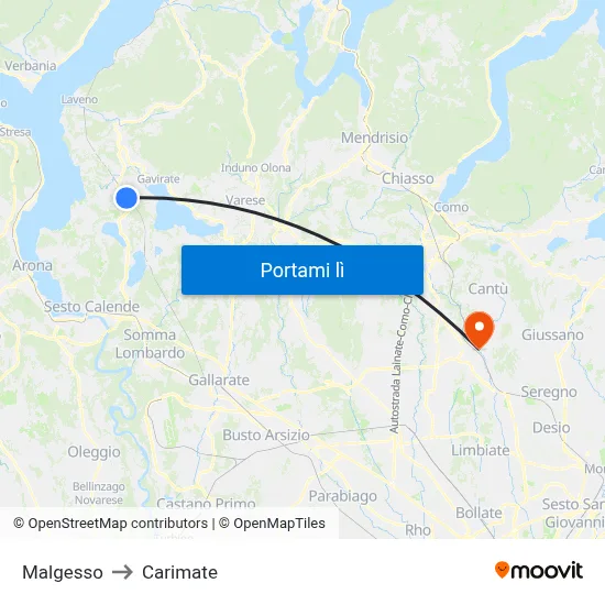 Malgesso to Carimate map