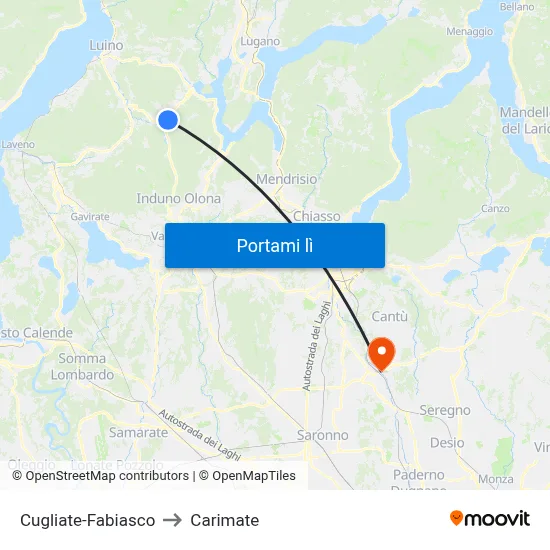 Cugliate-Fabiasco to Carimate map