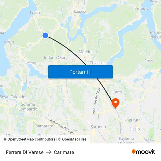 Ferrera Di Varese to Carimate map