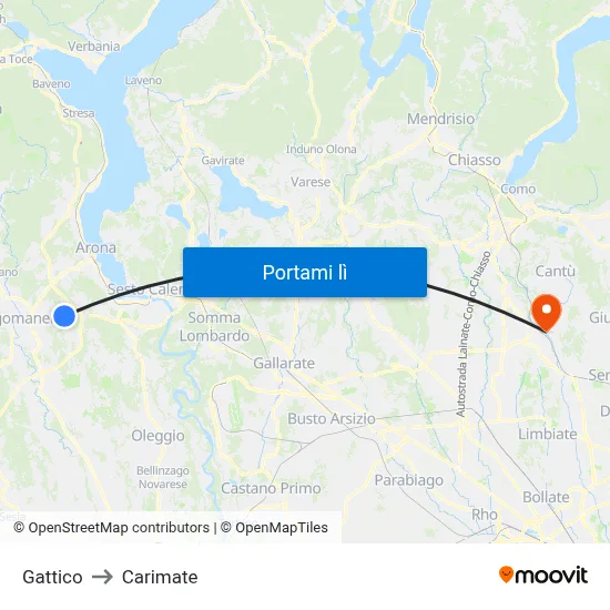 Gattico to Carimate map