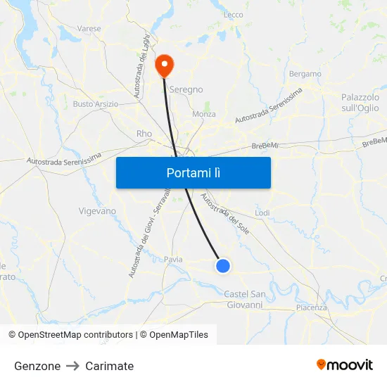 Genzone to Carimate map