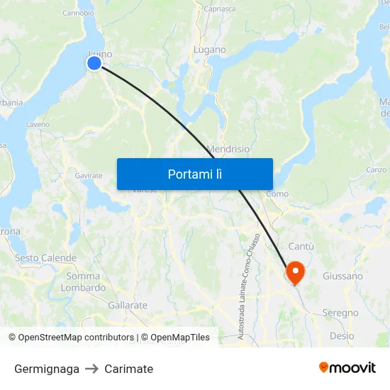 Germignaga to Carimate map