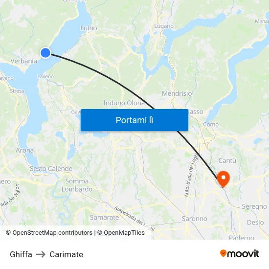 Ghiffa to Carimate map