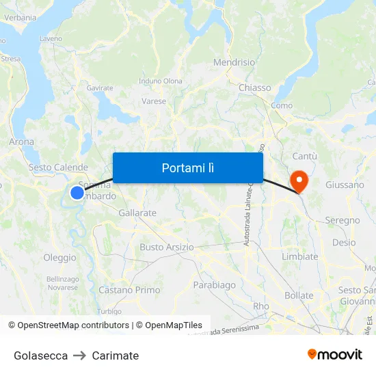 Golasecca to Carimate map