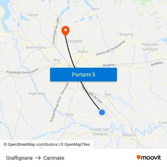 Graffignana to Carimate map