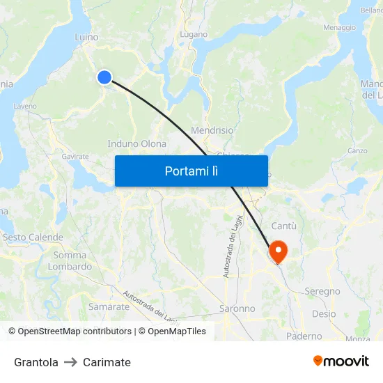 Grantola to Carimate map