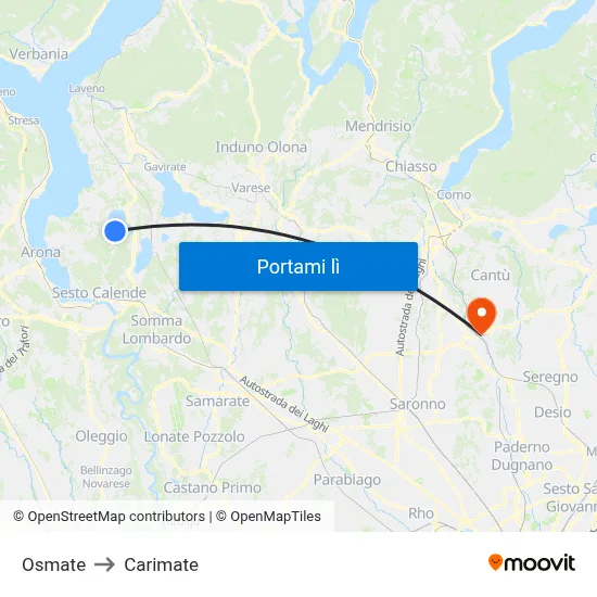 Osmate to Carimate map