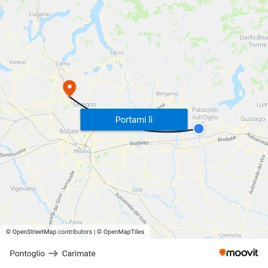 Pontoglio to Carimate map