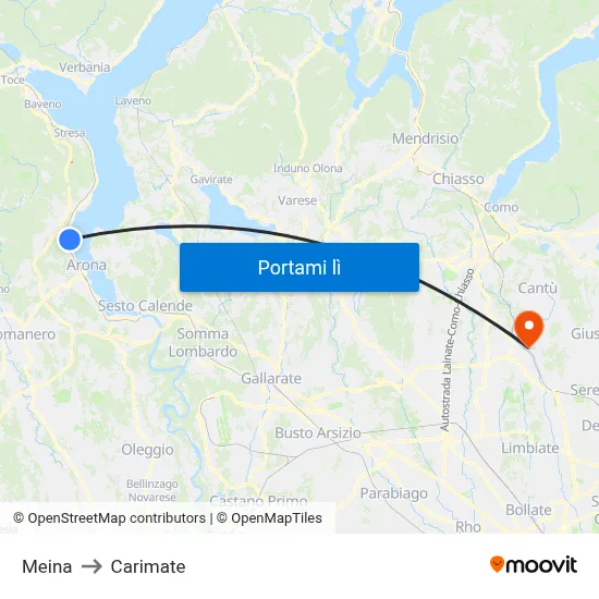 Meina to Carimate map