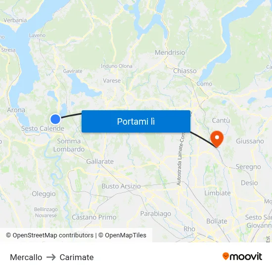 Mercallo to Carimate map