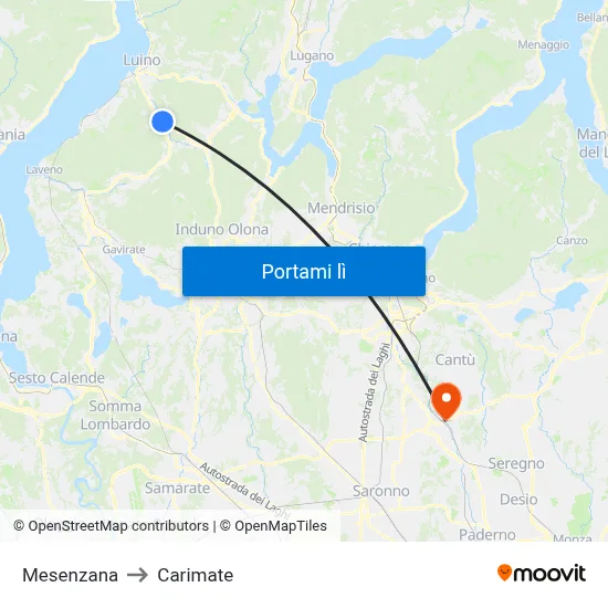 Mesenzana to Carimate map