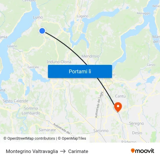 Montegrino Valtravaglia to Carimate map
