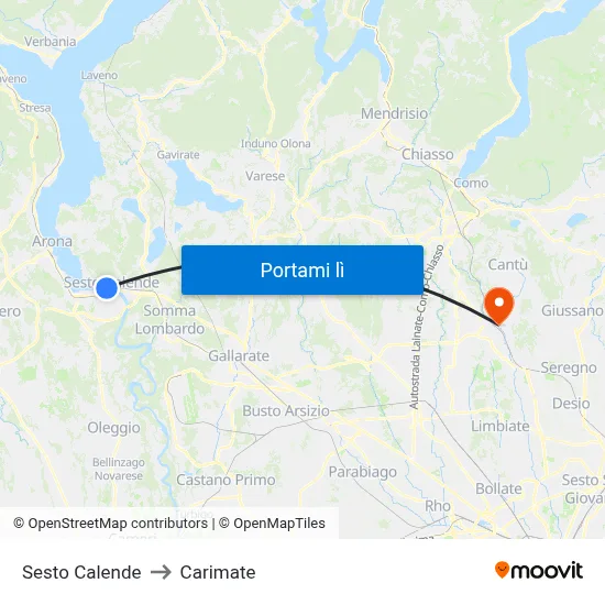 Sesto Calende to Carimate map
